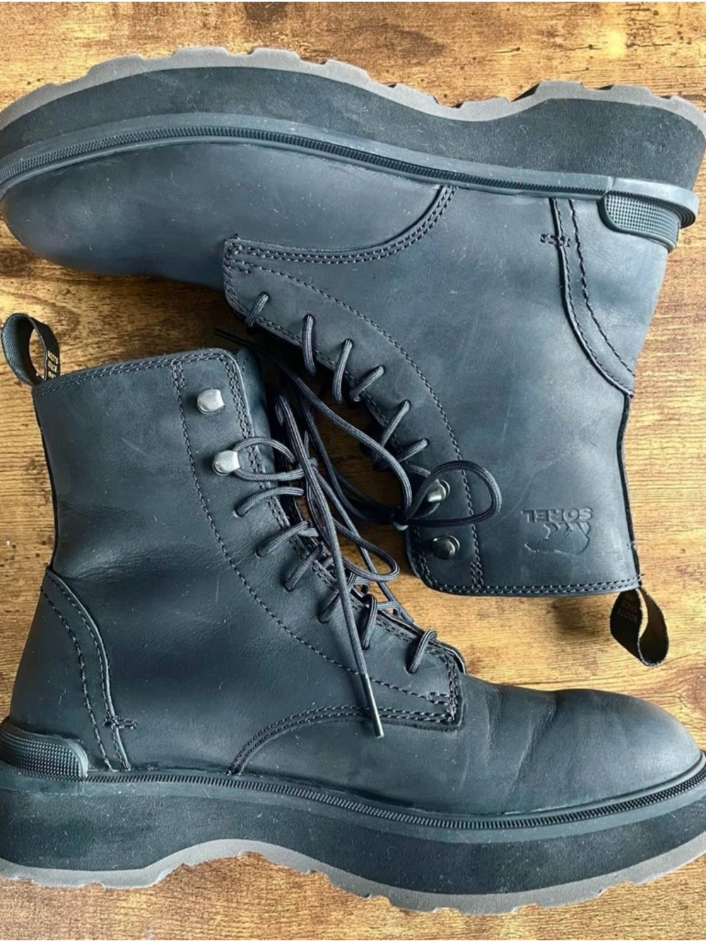 Sorel Black Leather Lace-Up Platform Boots